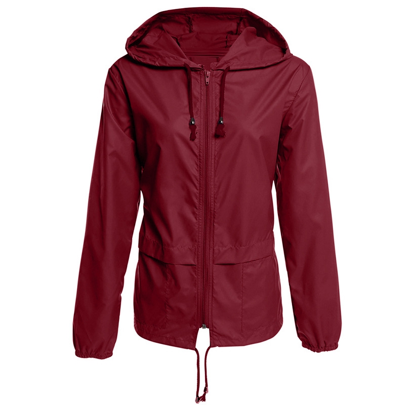 Ladies Waterproof Clothing Hooded Drawstring Outdoor Hiking Rain Jacket Coat US